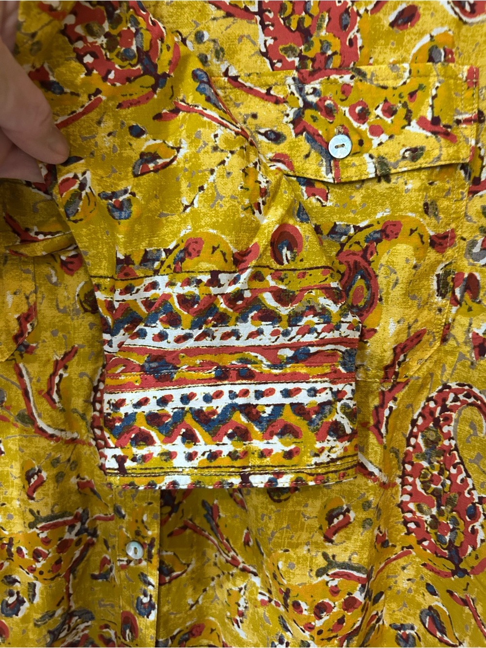Sundance Mustard Paisley Button-Front Cotton Blouse XXL - Picture 5 of 9